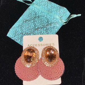 Oval Stone Earrings Gold Rose Color